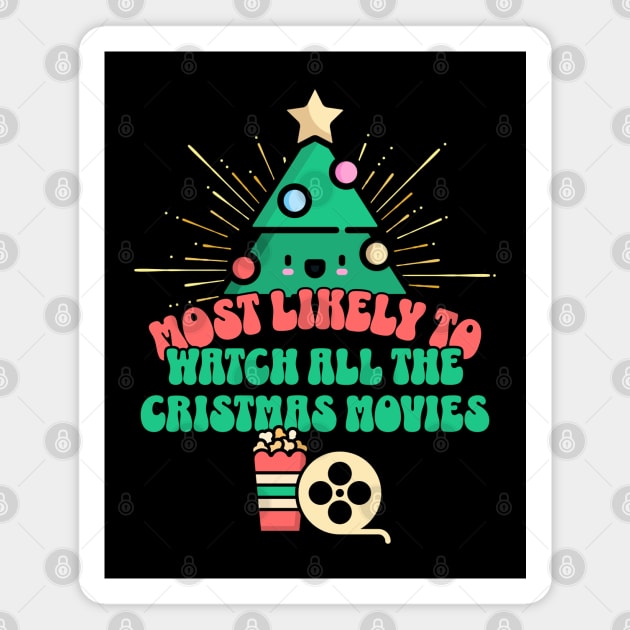 Retro Most Likely To Watch All the Christmas Movies Magnet by HolidayBug